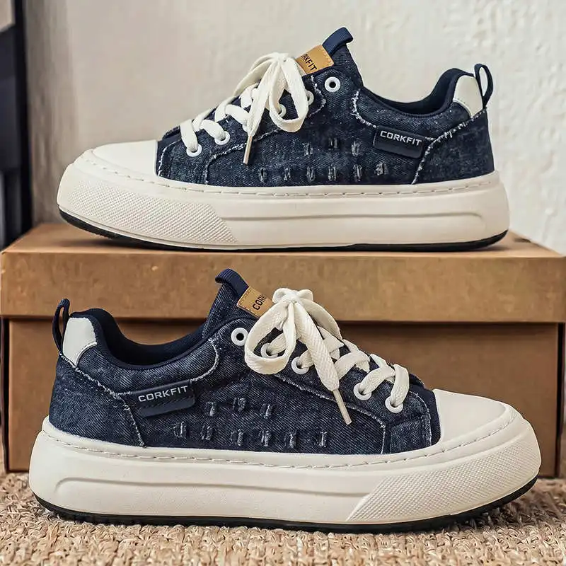 Men Breathable Canvas Lace-up Vulcanized Sneakers Non-Slip Lightweight Comfortable Casual Walking Shoes for Outdoor Daily
