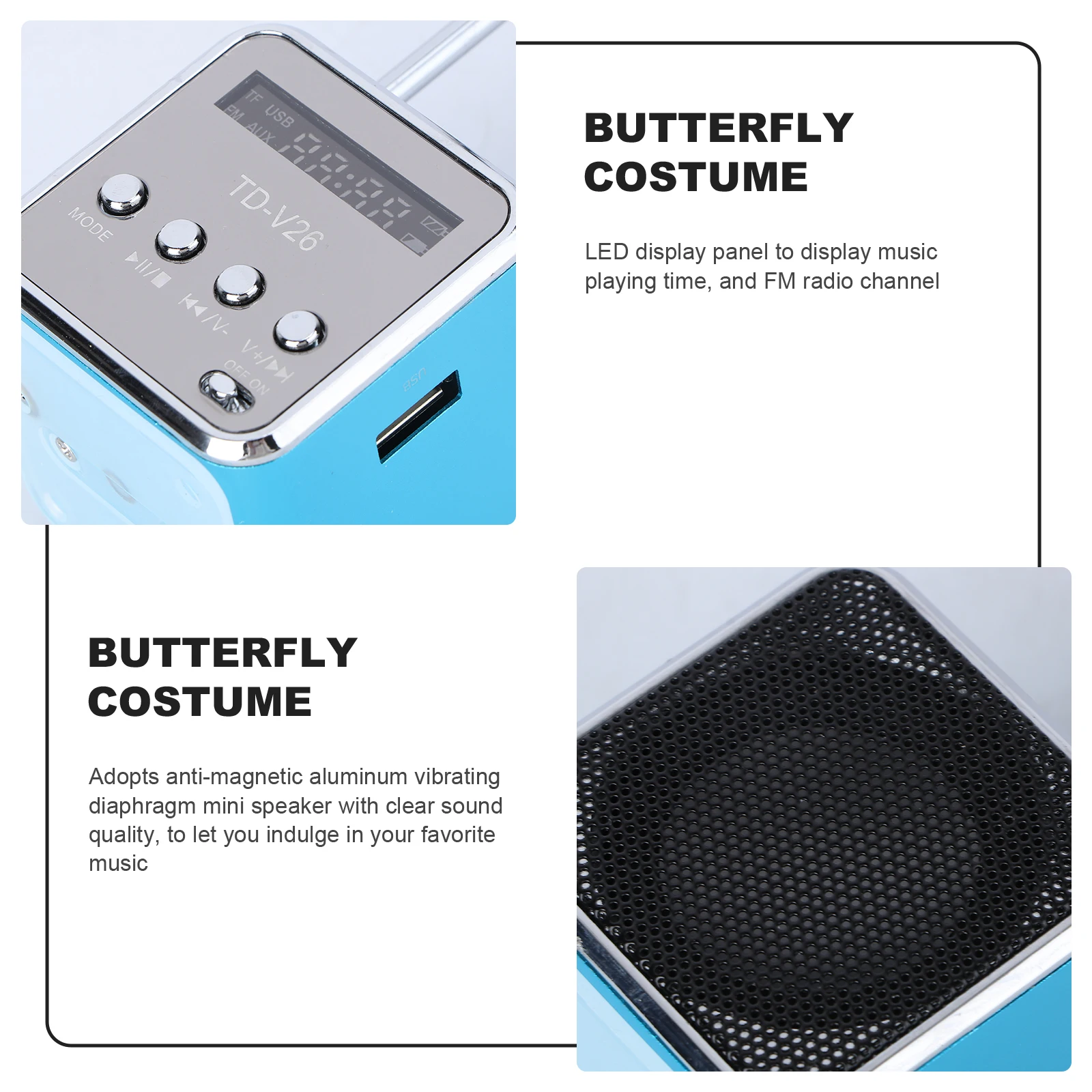 

Mini Portable Digital Speaker With Fm Radio Mp3 Player Usb/ Card Support Led Display Multi-Color Light Green