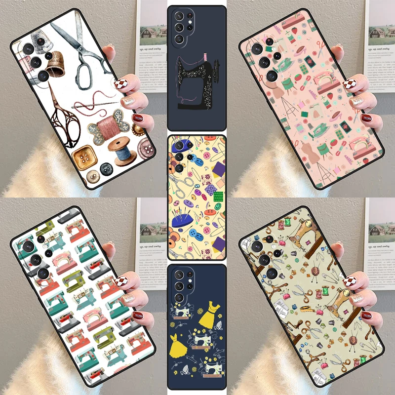 Sewing Machine Pattern Phone Case For Samsung Galaxy S23 S21 S20 FE S24 S22 Ultra Note20 S10 S9 S8 Plus Silicone Cover