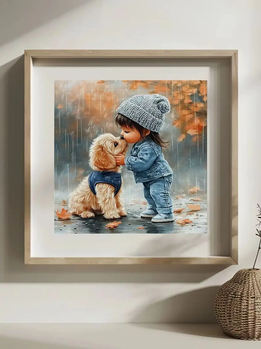 1 Stück 30X30CM/11,8 Zoll Kinder- und Welpen-Stickset mit Prägung DIY-Set 11/14/16CT DIY-Stickset DIY-Kreuzstichset – Detail 1