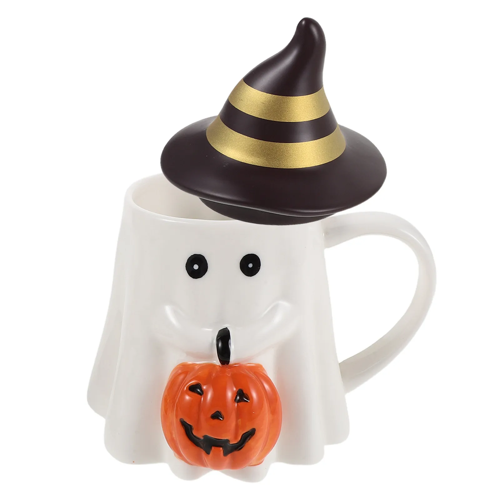 Ghost Pumpkin Cup Halloween Party Theme Ceramic Mug Spooky Glow in Dark Effect Non Slip Base for Morning Coffee Nighttime