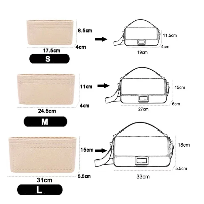 Purse Organizer Felt Insert Bag Mini Handbag Liner Bag With Metal Zipper Makeup Bags Outdoor Travel Portable Insert Pouch