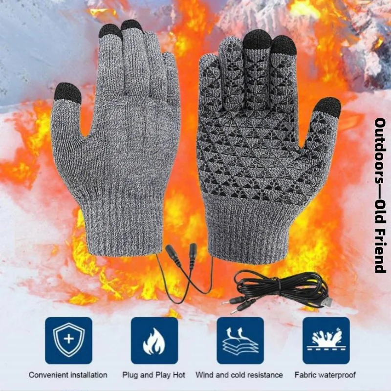 

1 Pair New USB Heated Knitted Gloves Touch Screen Gloves Non-Slip Thermal Knitting Mitts Winter Cycling Gloves for Autumn Winter