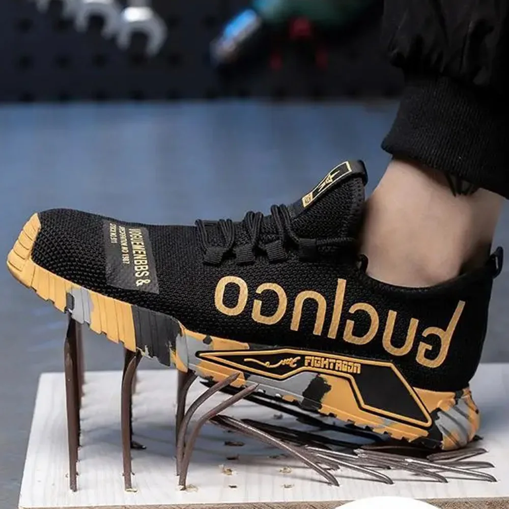 Men Work Sneakers Rotating Button Safety Shoes Indestructible Puncture-Proof Protective Shoes Anti Shock Boots Steel Toe Shoes