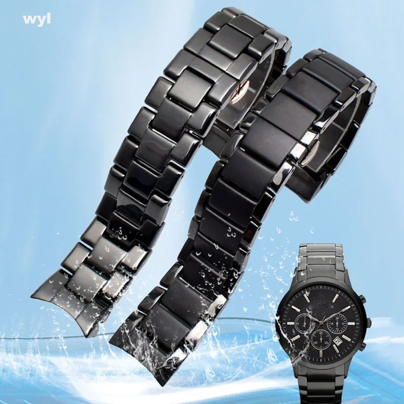 

high-end Ceramics Watchband for AR1451 AR1452 AR1400 AR1410 Watch Straps With Stainless Steel Butterfly clasp 22mm 24mm