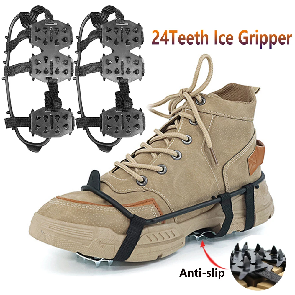 

24 Teeth Ice Gripper for Shoes Women Men Outdoor Winter Hiking Climbing Snow Spikes for Boots Ice Crampons Anti-slip Shoe Covers