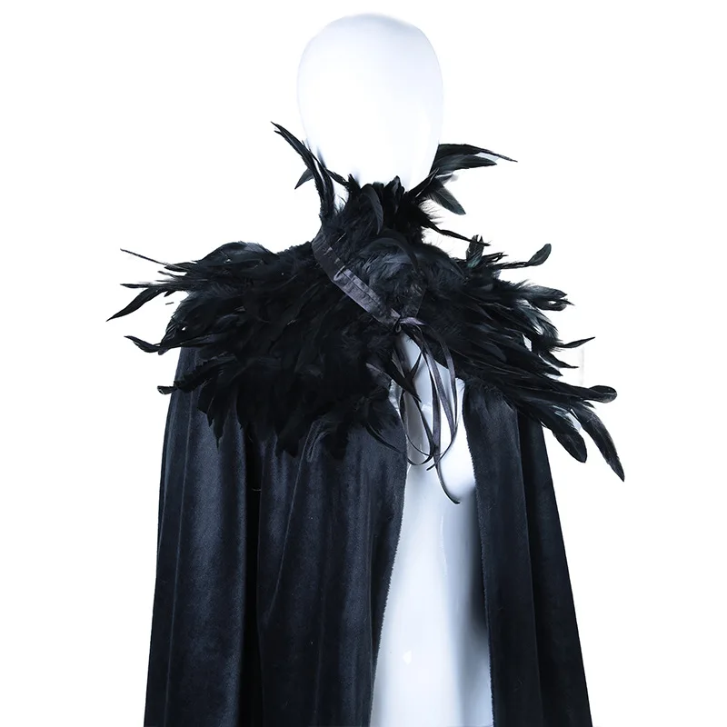 Feather Long Cloak Cosplay Costumes Feather Cape Halloween Masque Party Stage Show Feather Collar Cape for Men Women Fancy Dress