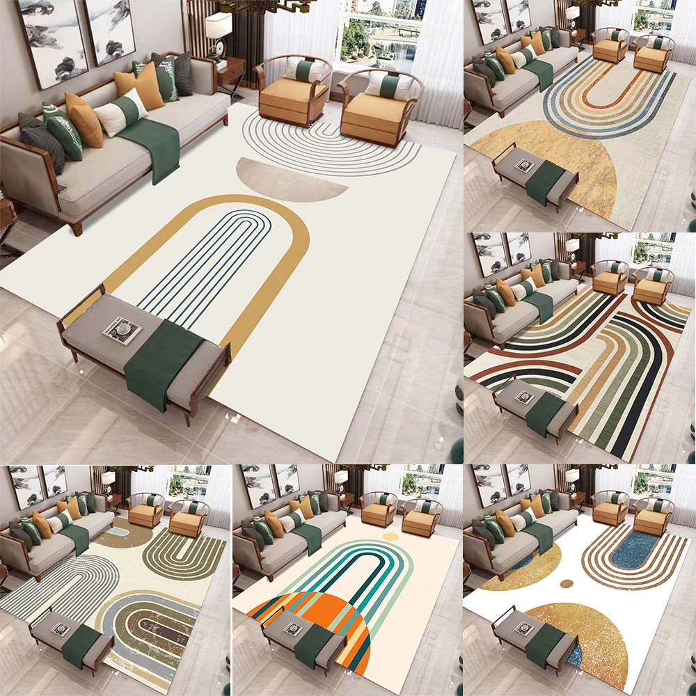 

Modern Geometric Pattern Rug Minimalist Soft NonSlip Carpet With Arc Line Circle Designs For Living Room Bedroom Home Decor