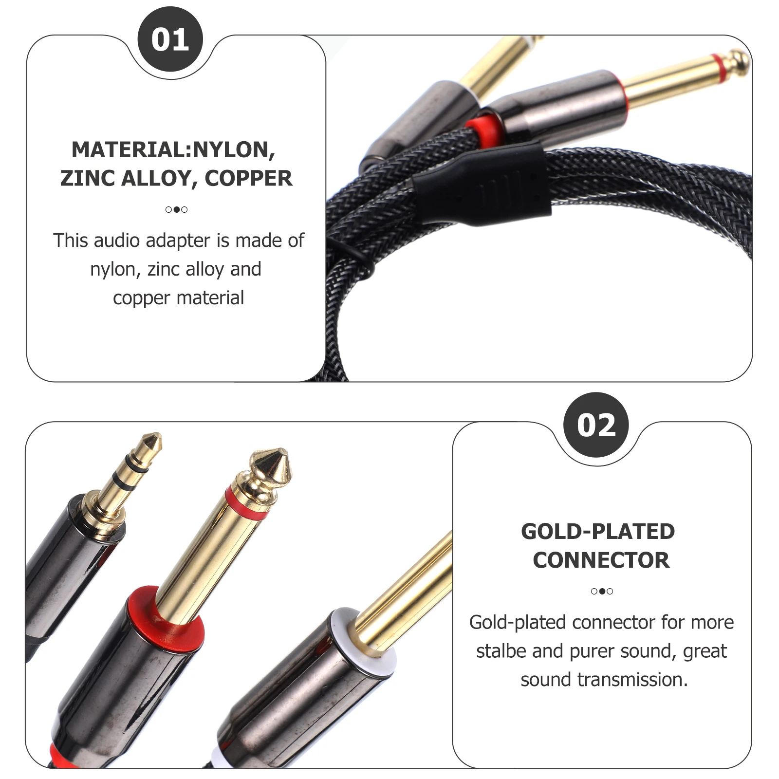 

3.5Mm To Dual 6.35Mm Audio Splitter 1/4 1/8 Adapter Zinc Alloy Gold Plated Nylon Durable For Phone Laptop Speaker Mixer Audio