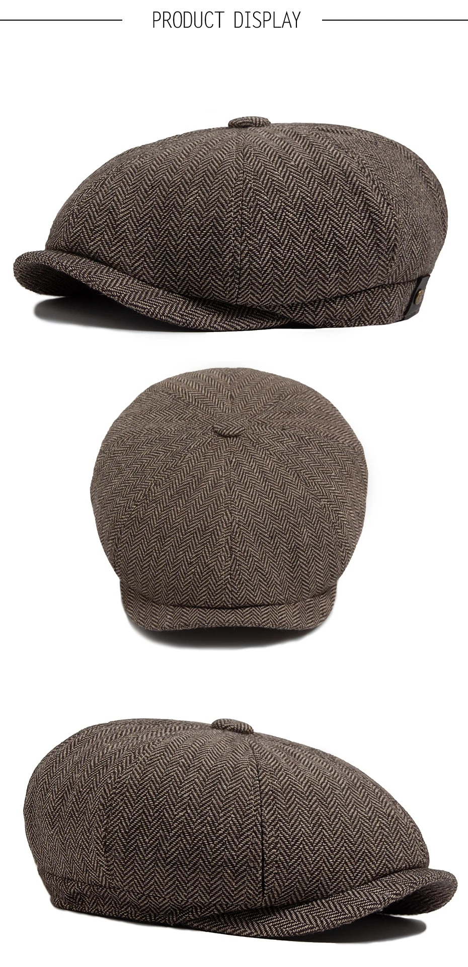 Herringbone Newsboy Caps Männer Herbst Winter Vintage Berets Casual Flache Hüte Mode Retro Mann Kappe Für 55-59 cm kopfum Ference – Detail 4