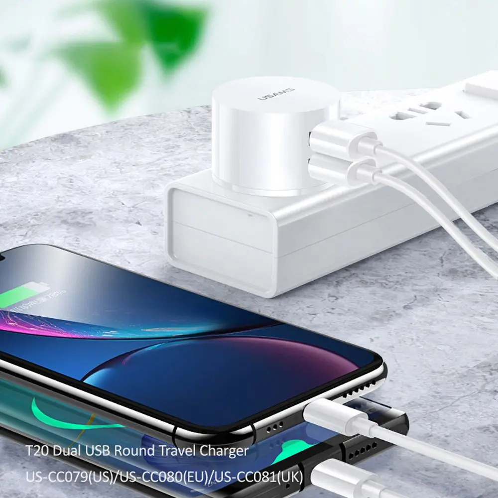 شاحن حائط USB مزدوج أبيض ، شحن سريع ، شحن للهاتف المحمول ، محول دائري صغير ، سفر ، 5 فولت ، 2.1A