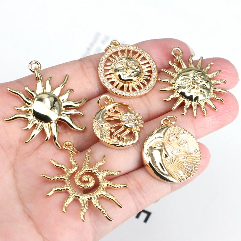 

5PcsSun Pendant Charms for Jewelry Making Sun Jewelry Charm Gold Color Copper Micro Zircon CZ Diy Earring Necklace Charm Keychan