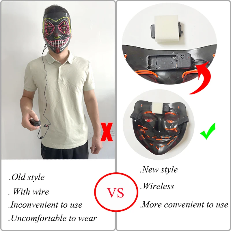 Novedad, máscara de Cosplay de Halloween para adultos con luz LED, máscara de año eleccional de purga, accesorios de asesino de película, accesorios de disfraces aterradores