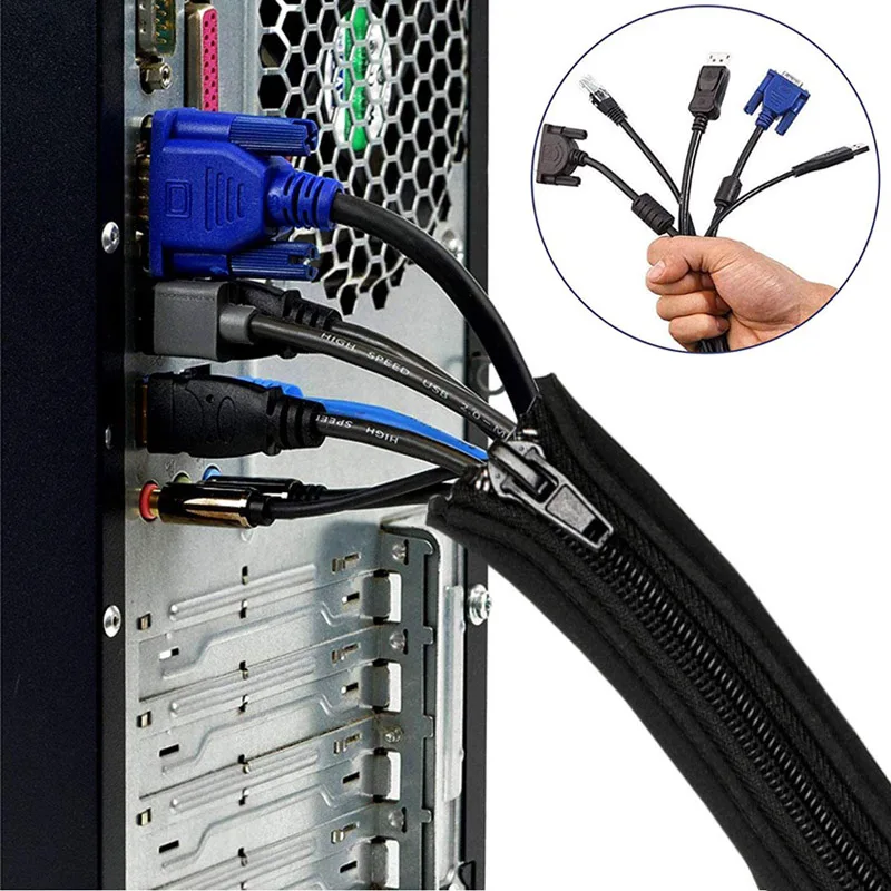 DIY Zipper Cable Sleeve Nylon Wire Cable Management Organizer Sleeve Wire Protector Tube Cable Organizer Bag For PC Computer