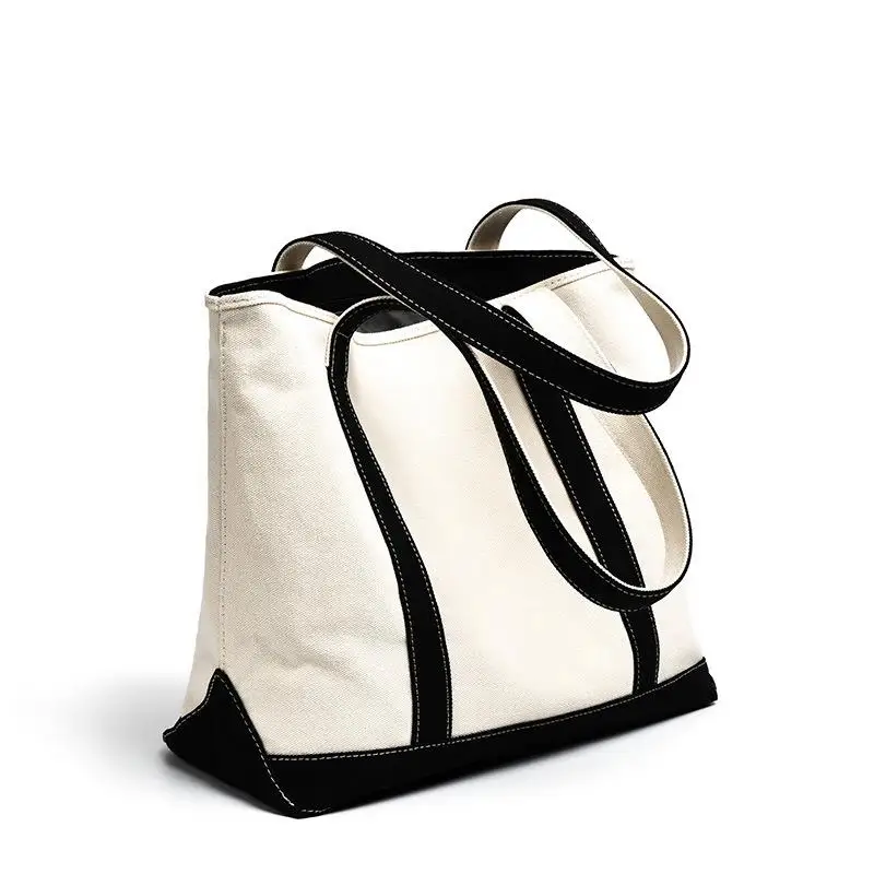 1 Stück Farbige Canvas-Tragetasche mit Verzierungen, Große Kapazität, Lässige Schulterhandtasche, Wiederverwendbare Einkaufstasche für Reisen und Outdoor-Aktivitäten – Detail 4