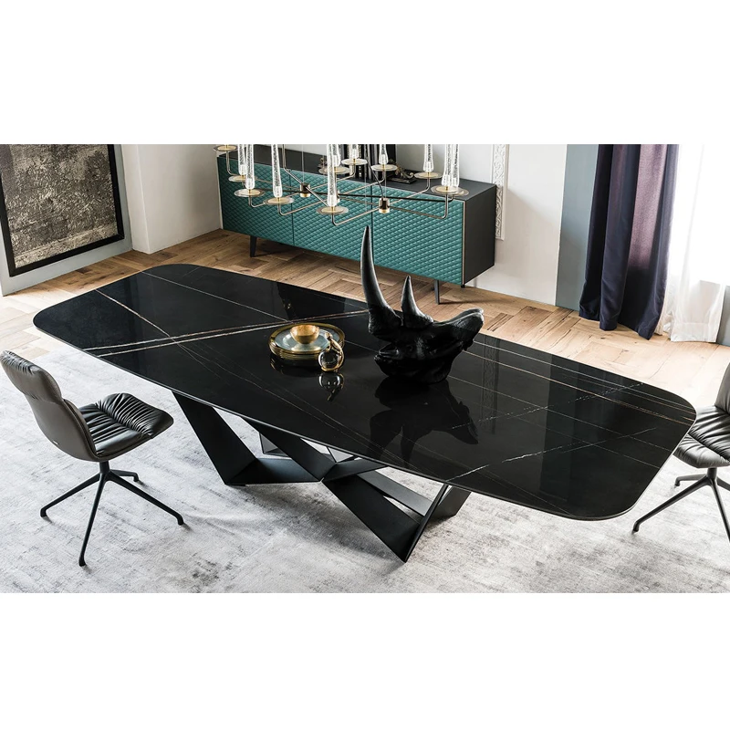 

Modern Rectangular Marble Top And Metal Leg Dining Table Set Dining Room Furniture Chinese Factory