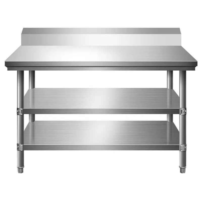 Double-layer single-layer workbench with backrest and edge guard across stainless steel
