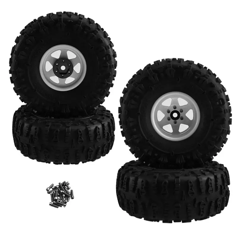 Set di 4 Cerchi in Metallo Beadlock da 122mm (1.9 Pollici) con Pneumatici in Gomma per Auto RC Crawler 1/10 TRX4 D90 D110 Axial SCX10