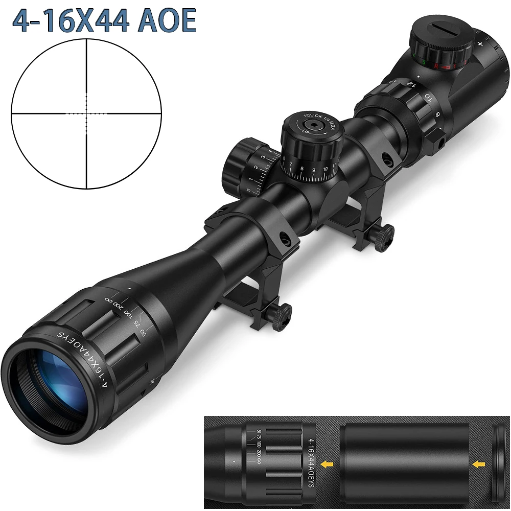 4-16X44 Riflescope Mil-Dot Crosshair Reticle Red Green Illuminated Tactical Optic Sight Scope with Locking Turret Sunshade