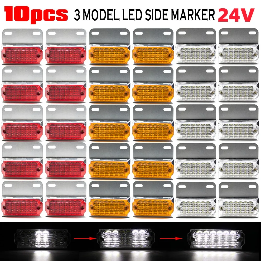 

10pcs 24V 12 LED Side Marker External Lights Turn Signal Indicator Lamp Warning Tail Light 3 Modes Trailer Lorry Waterproof