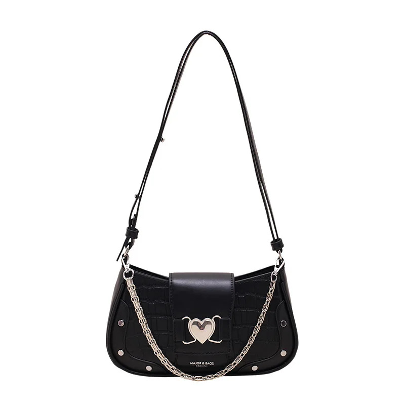 French Niche Chain Underarm Bag Women\'s Bag 2024 New Stone Pattern Small Square Fashionable Shoulder Baguette Bag