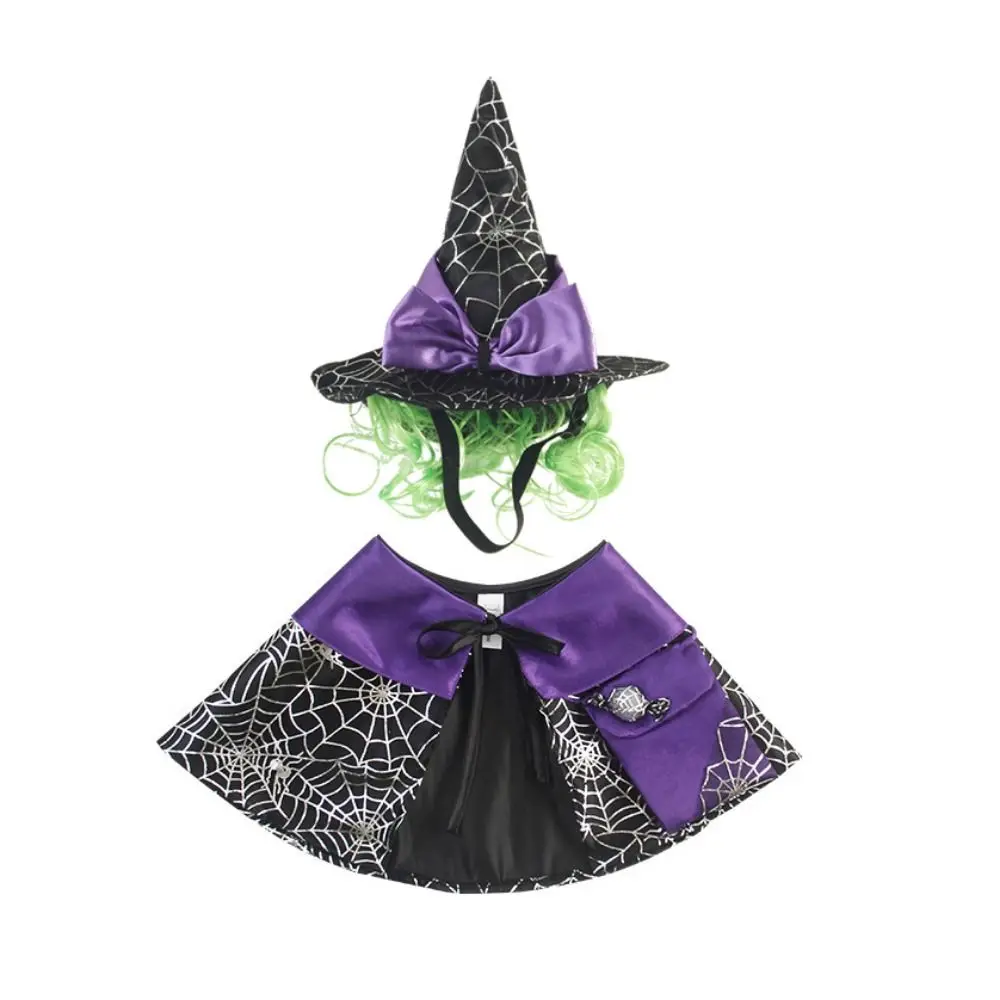 

Decorative Cat Wizard Hat Cloak Adjustable with Snack Bag Dog Halloween Cape Soft Cat Wizard Spider Hat Halloween