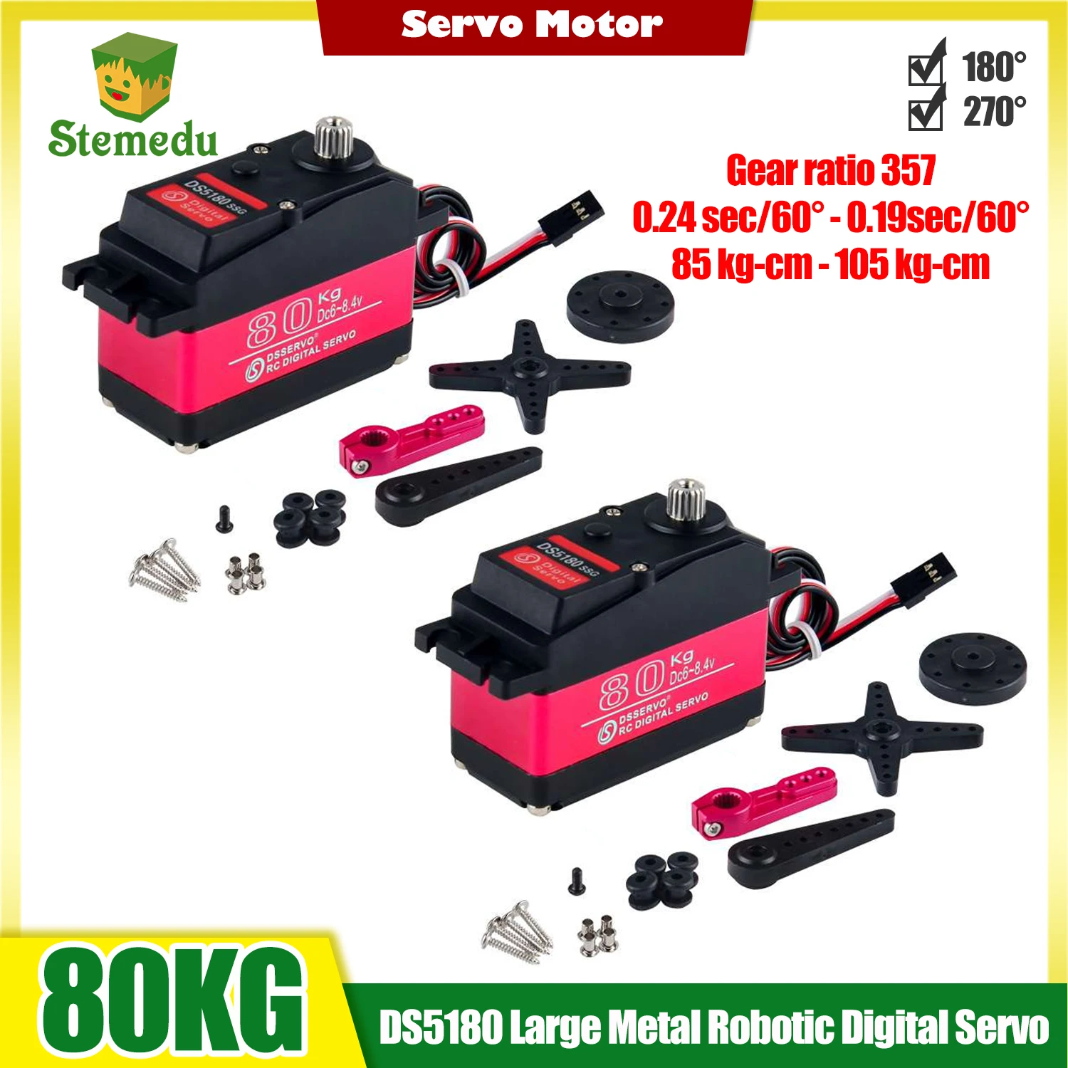 

DS5180 80KG Digital Servo - 8.4V HV Metal Steering Gears, High Torque Large Servo Motor for 1/5 Baja Remote Control Cars