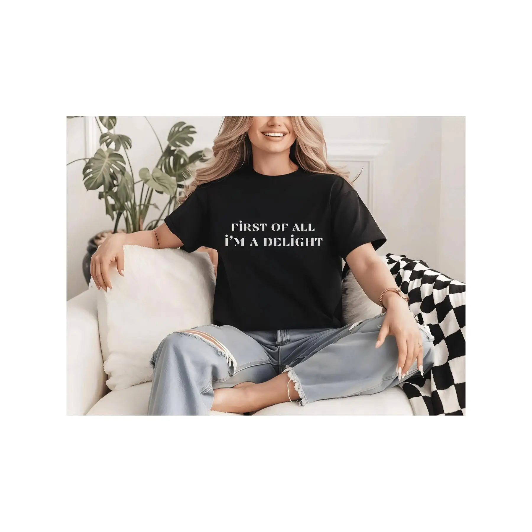 

Unisex Funny "First of All I'm a Delight" T-Shirt, Sarcastic Meme Slogan Tee, Men's Women's Casual Top