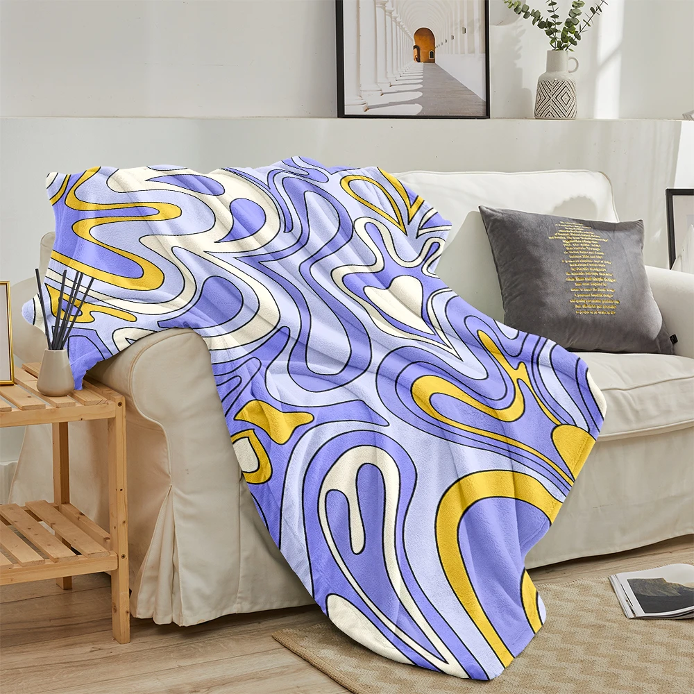 Blue Yellow Fluid Shapes Flannel Fleece Throw Blanket for Couch Sofa Lightweight Cozy Plush Blanket for Travel Office Nap