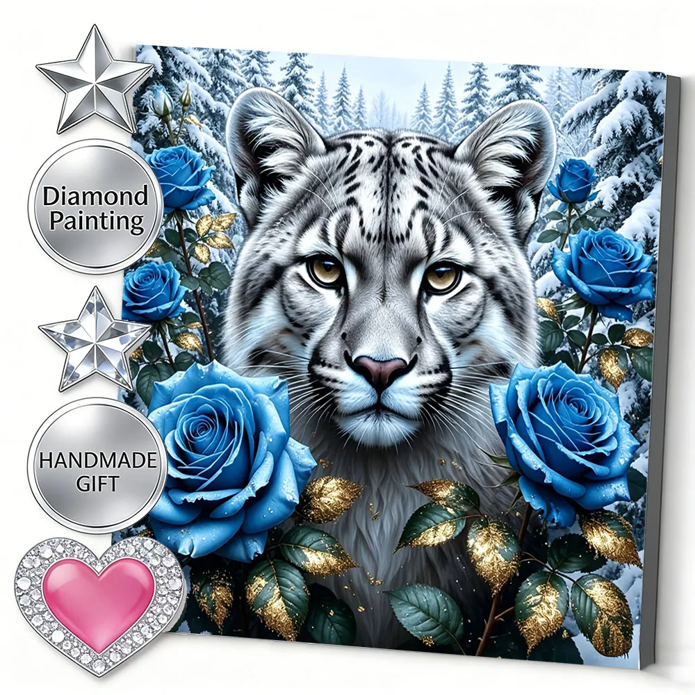 AZQSD Diamond Mosaic 5D Leopard Animal Winter Snow Wall Decor Diamond Painting Novelties 2026 Rose Flower Full Kits