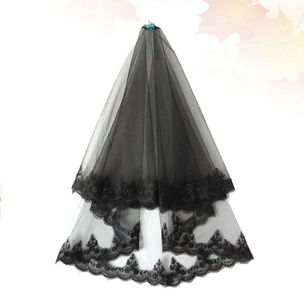 

Long Lace Bride Wedding Veil Black Elegantly Soft Tulle Delicate Lace Bridal Veil Photo Prop Headdress Dress Accessories
