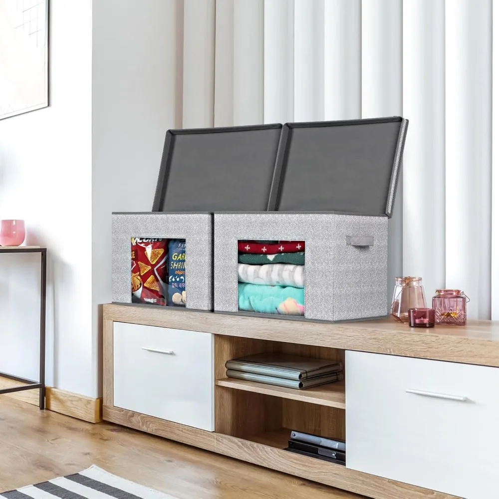 مكعبات تخزين قابلة للطي مع أغطية - مجموعة مكونة من 4 قطع، حاويات تنظيم صناديق تخزين كبيرة من القماش للمنزل والمكتب #5