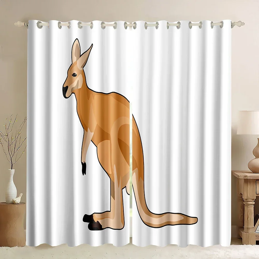 Cartoon Kangaroo Window Blackout Curtain Kangaroo With Wallaby White Background Lovely Kangaroo Print,Australian Wild Animals