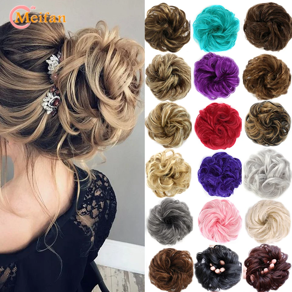 MEIFAN Curly Hair Chignon Heat Resistant Synthetic Elastic Hair Bands Lady Hair Bun for Brides/Party Scrunchies Donut Chignon