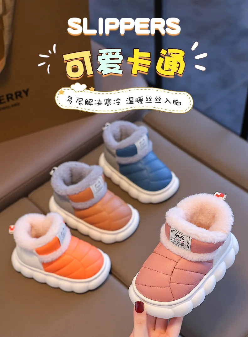 Neue Kinder-Winterstiefel aus PU, Wasserdicht, Warm, Baumwolle, Rutschfeste High-Top-Stiefel für Mädchen und Jungen, Bequeme Schneestiefel für Kinder, Lässige Babyschuhe – Detail 2