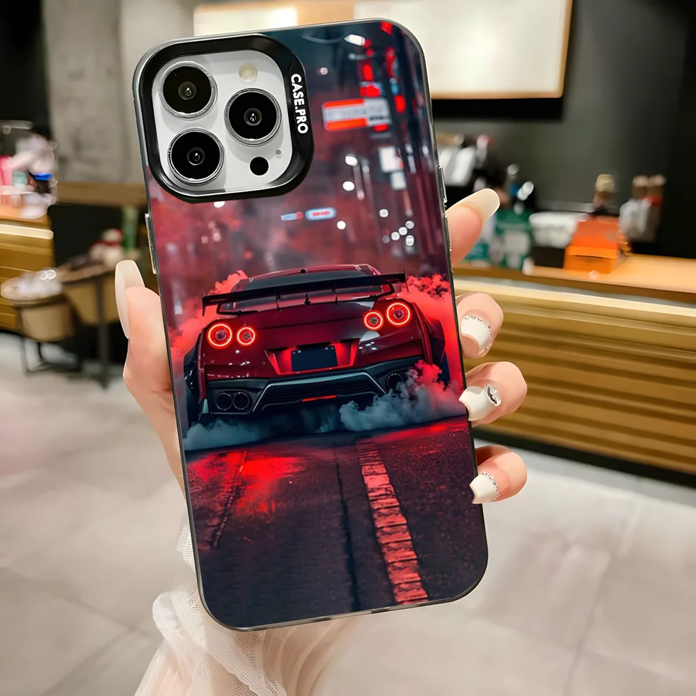 Luz traseira G-GTR carro r35 1 caso de telefone para iphone 16,15,14,13,12,11,pro,max,plus,mini,xs,se anti queda preto fosco amortecedor duro