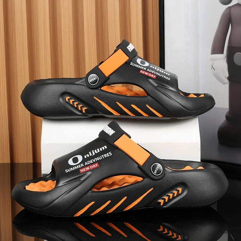 

Мужские массажные тапочки, новинка 2024, домашние и уличные мужские сандалии, пляжная повседневная обувь, мужские тапочки на удобной подошве, большой размер 38-47