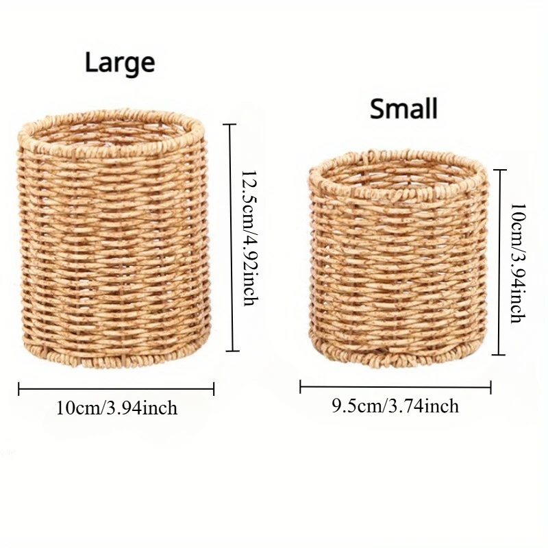 New Stationery Storage Round Desktop Pen Container Handmade Vine Woven Pen Holder