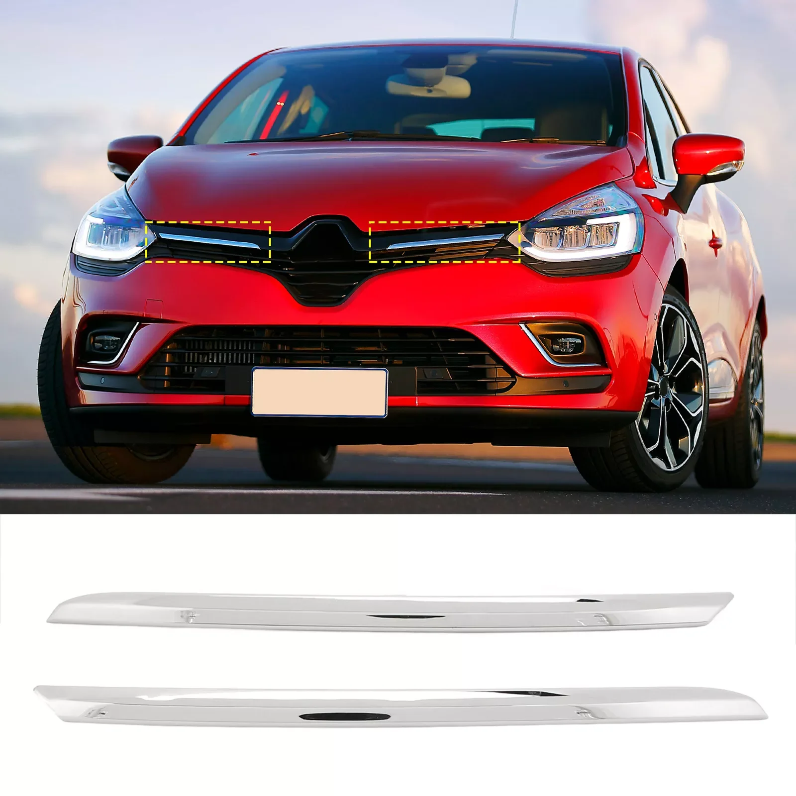 

For Renault Clio IV 4 2016-2019 Grille Strip Moulding Chrome Front Bumper Cover Abs Facelift modified exterior accessories