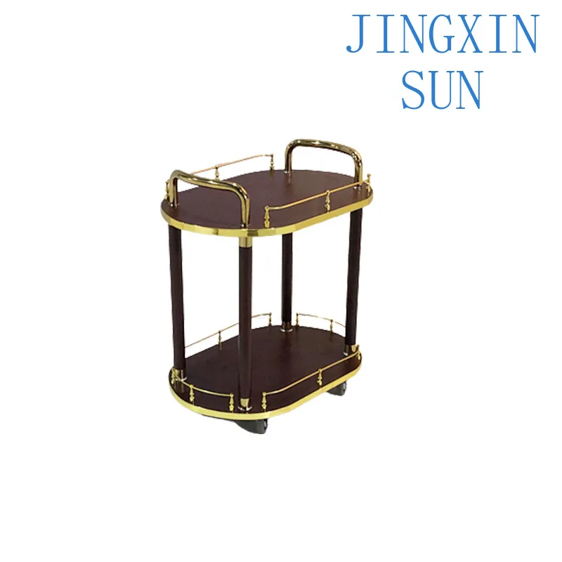Stainless steel round four-post wine truck removable cake dessert dining car bilateral handrails hotel storage truck