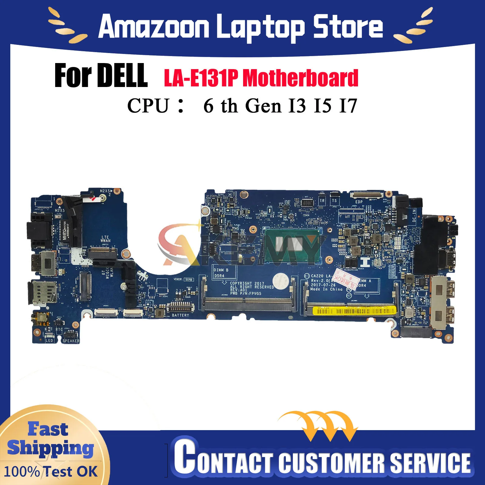 

Dell Latitude 7480 Laptop Motherboard LA-E131P for Dell, i5 i7 6th/7th Generation CPU 04GTKN 0F48ND 100% Tested OK