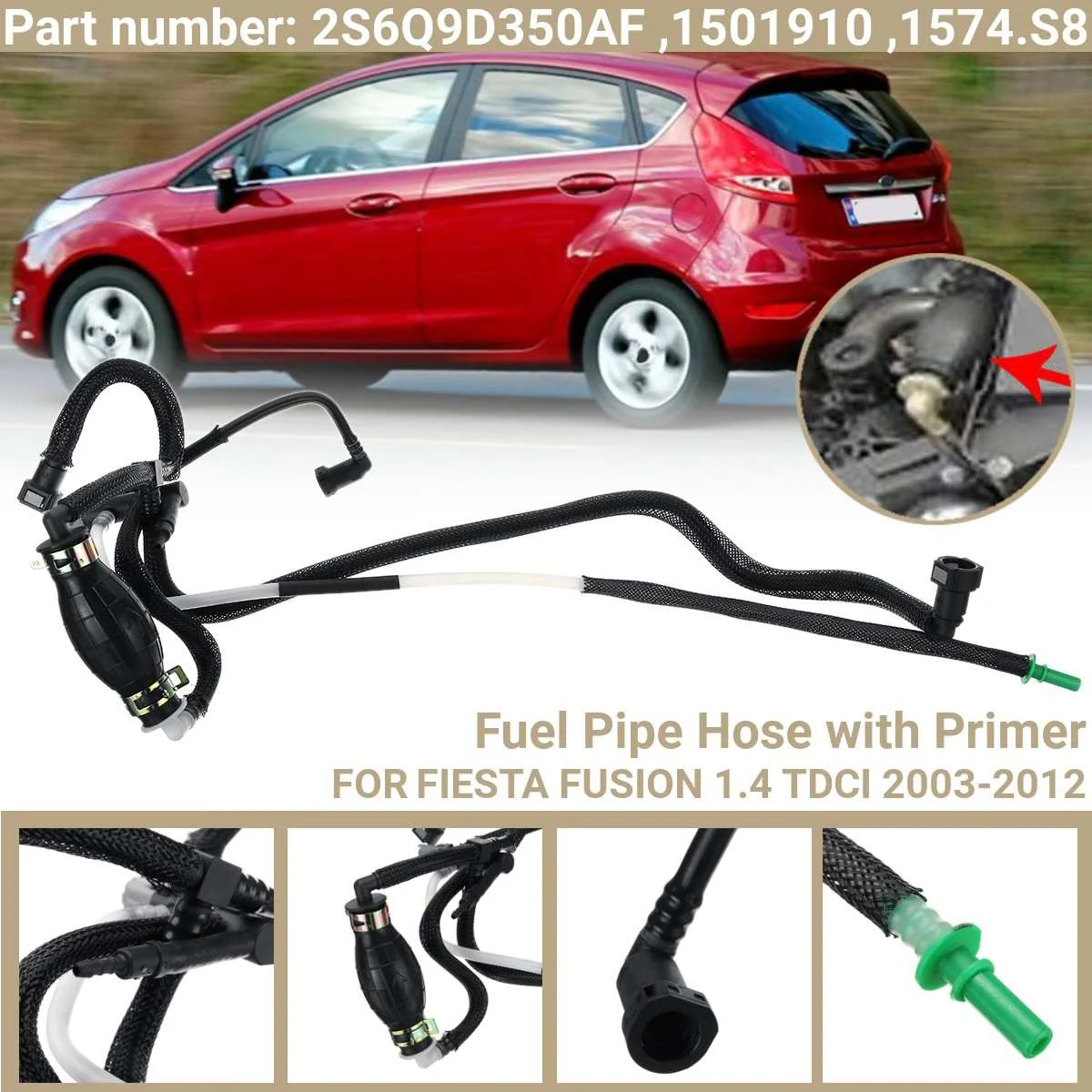 Fuel Pipe Oil Return Tube Fuel Pipe Hose with Primer for Fiesta 1.4 Tdci 03-12 2S6Q9D350AF 1501910 1574.S8