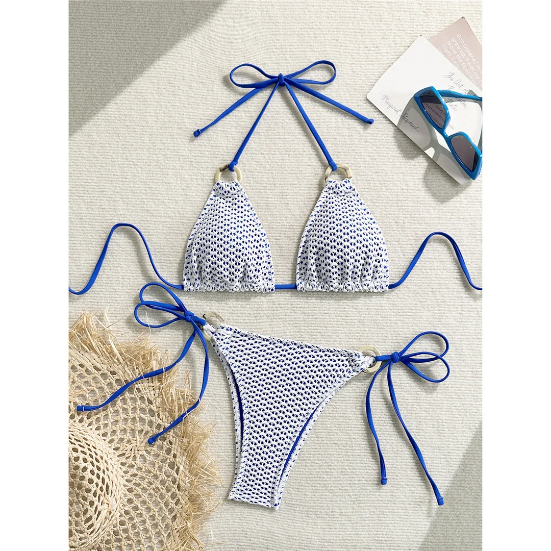 Gefalteter Neckholder-Bikini, zweiteiliges Bikini-Set, Damen-Badeanzug, Badebekleidung für Frauen, mit Trägern, hoch geschnitten, Badeanzug, Badebekleidung, V7043 – Detail 14