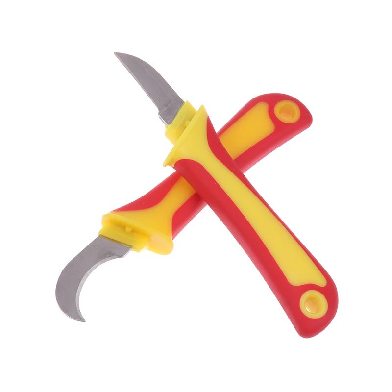 Couteau d'électricien isolé professionnel-crochet à dénuder les fils, outil d'épluchage de peau de câble avec lames à crochet droites et incurvées