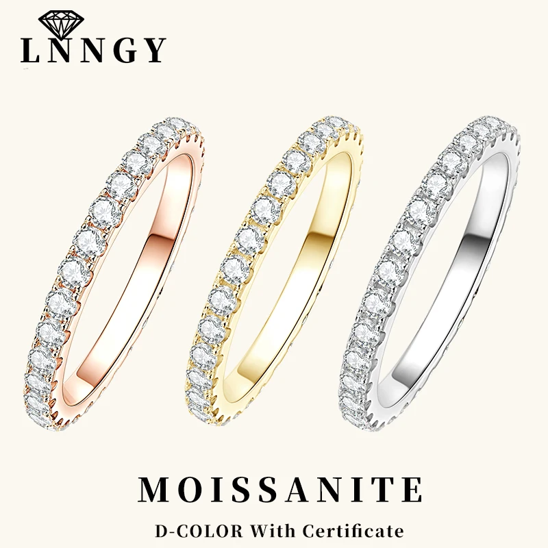 Lnngy – bague d'éternité en Moissanite scintillante de 2mm, alliance de mariage en or 14 carats pour femmes, bague empilable en diamant de laboratoire certifié, bijoux