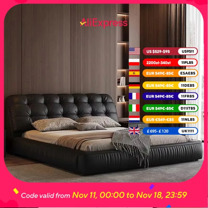 

Loft Headrest Double Bed Style Nordic Black Sleeping Queen Double Bed Storage Floor Design Cama Matrimonial Bedroom Furniture