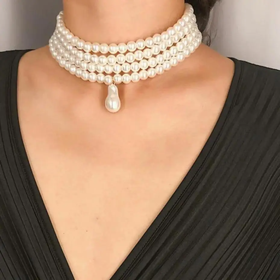 Elegant Multi-layer Imitation Pearl Necklace For Women Fashion Metal Fixed Jewelry Accessory Creative Birthday Gift Decoration