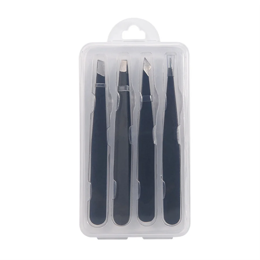 4-Pack Stainless Steel Tweezer Set Eye Brow Clips multifunctional Fine Hairs Puller for Facial Hair Removal and Splinter Removal