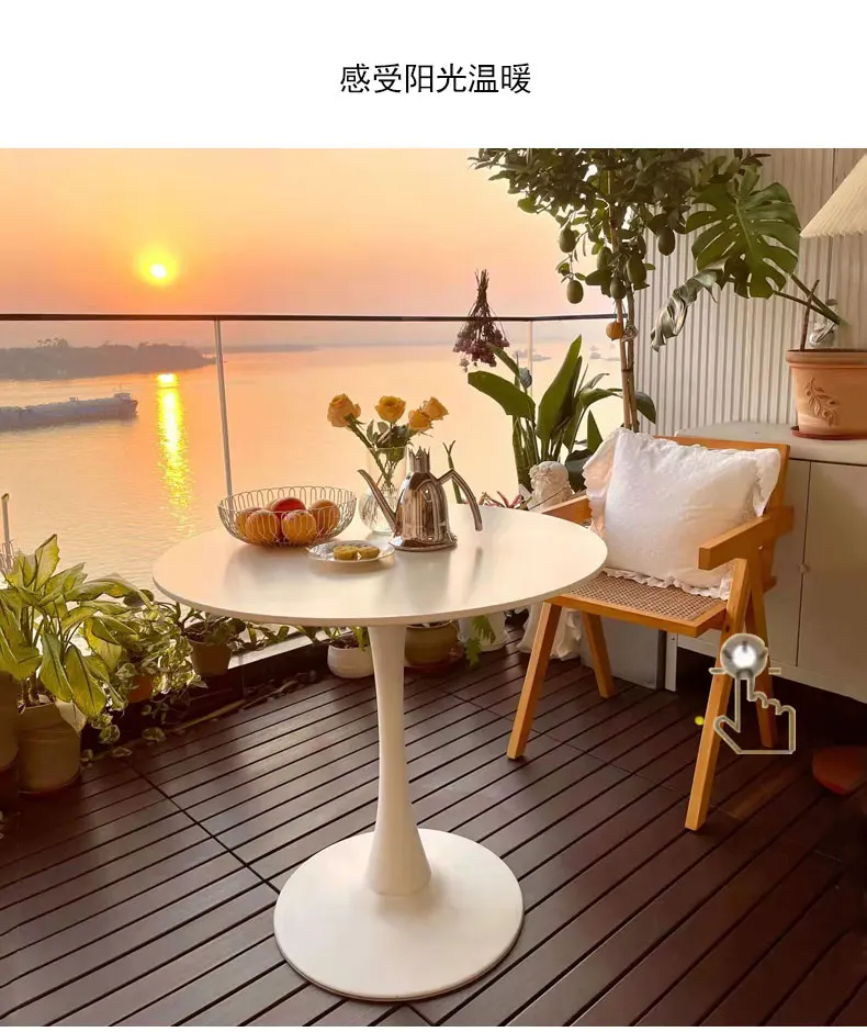 Eenvoudige Casual Eettafel Wit Nordic Salontafel Melk Thee Onderhandelingstafel Ins Tulp Balkon Kleine Ronde Tafel En Stoelen