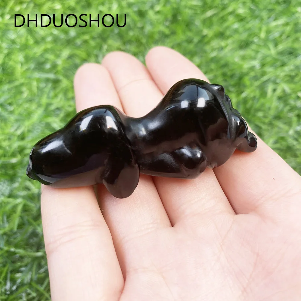 

Customized Natural Crystal Dog Obsidian Figurine Carving Craft Statuette Ornaments For Spiritual Healing Home Decor Kids Gift